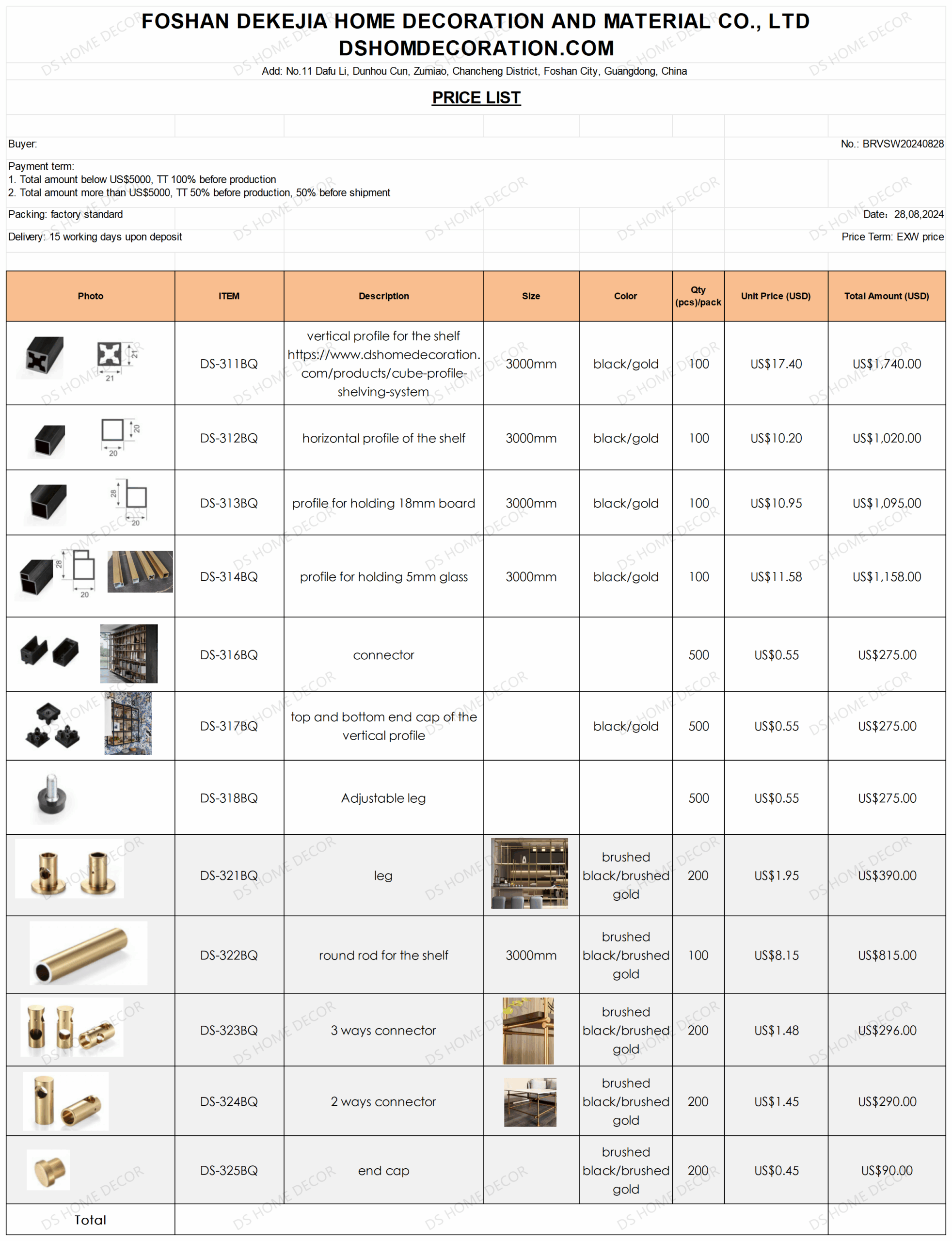 Ds Price List Of Display Shelving System Table 1